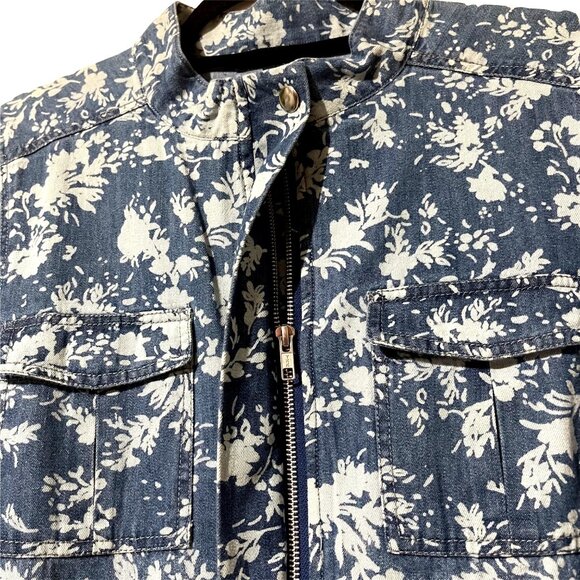 Chadwicks of Boston Size M Floral Denim Utility Jacket Zip Closure Front Pockets - Picture 3 of 10